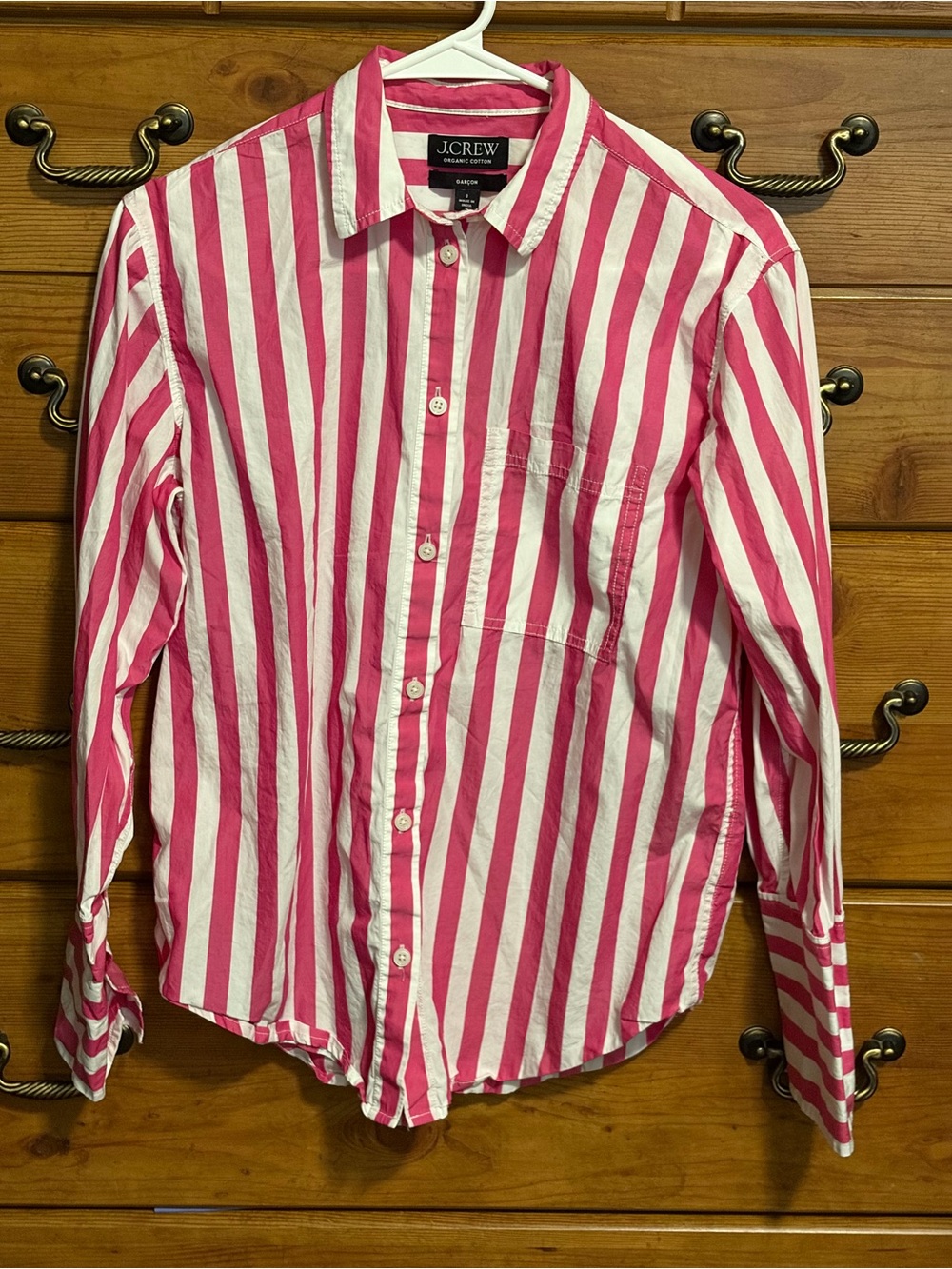 J. Crew Pink and White Striped Cotton Button-Down Shirt